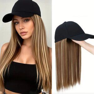 Brown wig baseball cap with blonde highlights